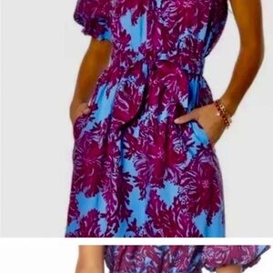 Lilly Pulitzer Blue and Purple Puff Sleeve Sundress